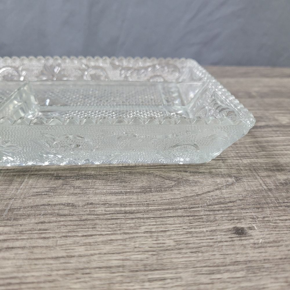 Cut Glass Clear Divided Compartment Serving Tray - Picture 3 of 10
